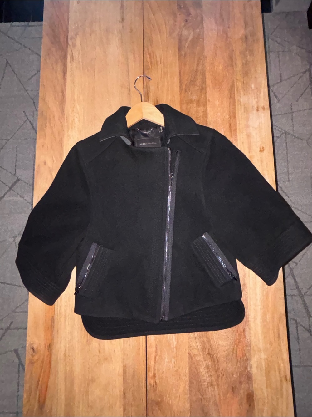 BCBGMaxAzria Black Zipper Jacket Cropped Coat XS Audree regularly $298